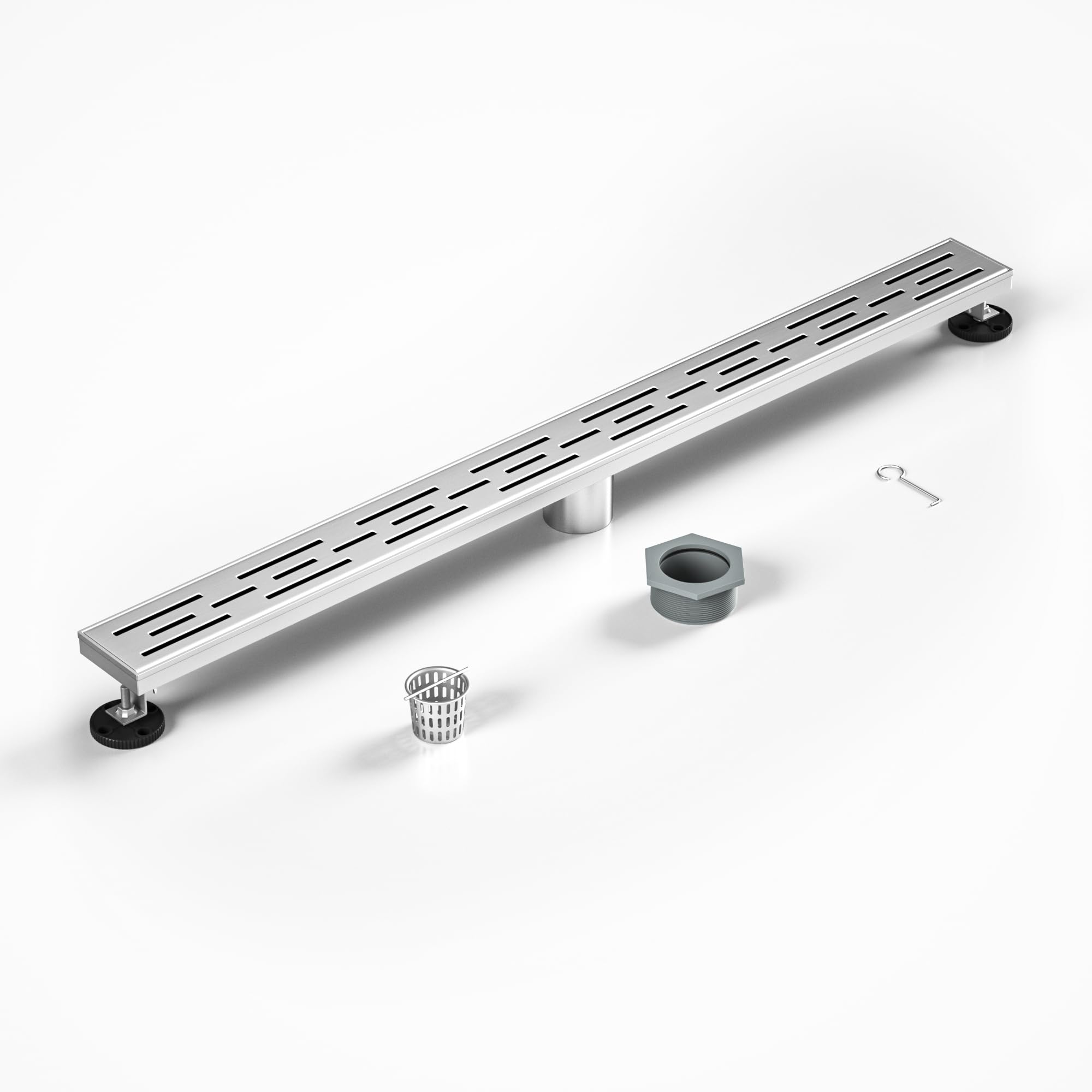 Bochni Linear Shower Drain 32" Brushed 304 Stainless Steel | with Drain Grate | Fast Drainage | Stainless Floor Drain Grate | Hair Strainer | Drain Key | The Upgrade for Your Bathroom