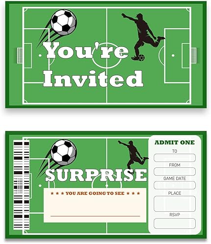 Miniatura 1 de Juego de 20 entradas de fútbol sorpresa para fiestas de cumpleaños con sobres, para deportes, fútbol, niño, fiesta de cumpleaños, invitaciones