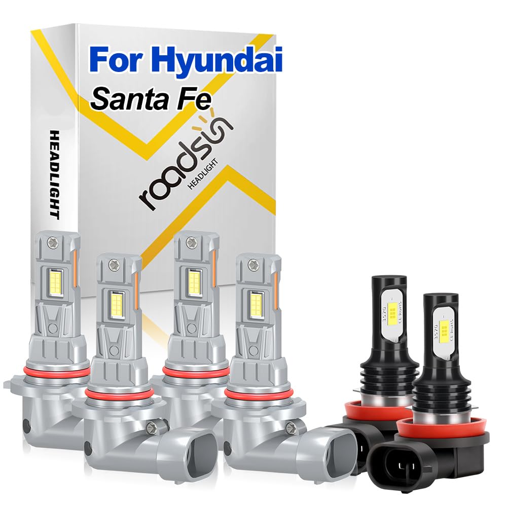 Bombillas LED Para Faros, 120W Luces LED anti-deslumbramiento, 6000K Blanca, 9005 HB3 Luz de carretera y luz de cruce, H11 Luz Antiniebla, tubo de cobre único, For Hyundai Santa Fe 2019-2020