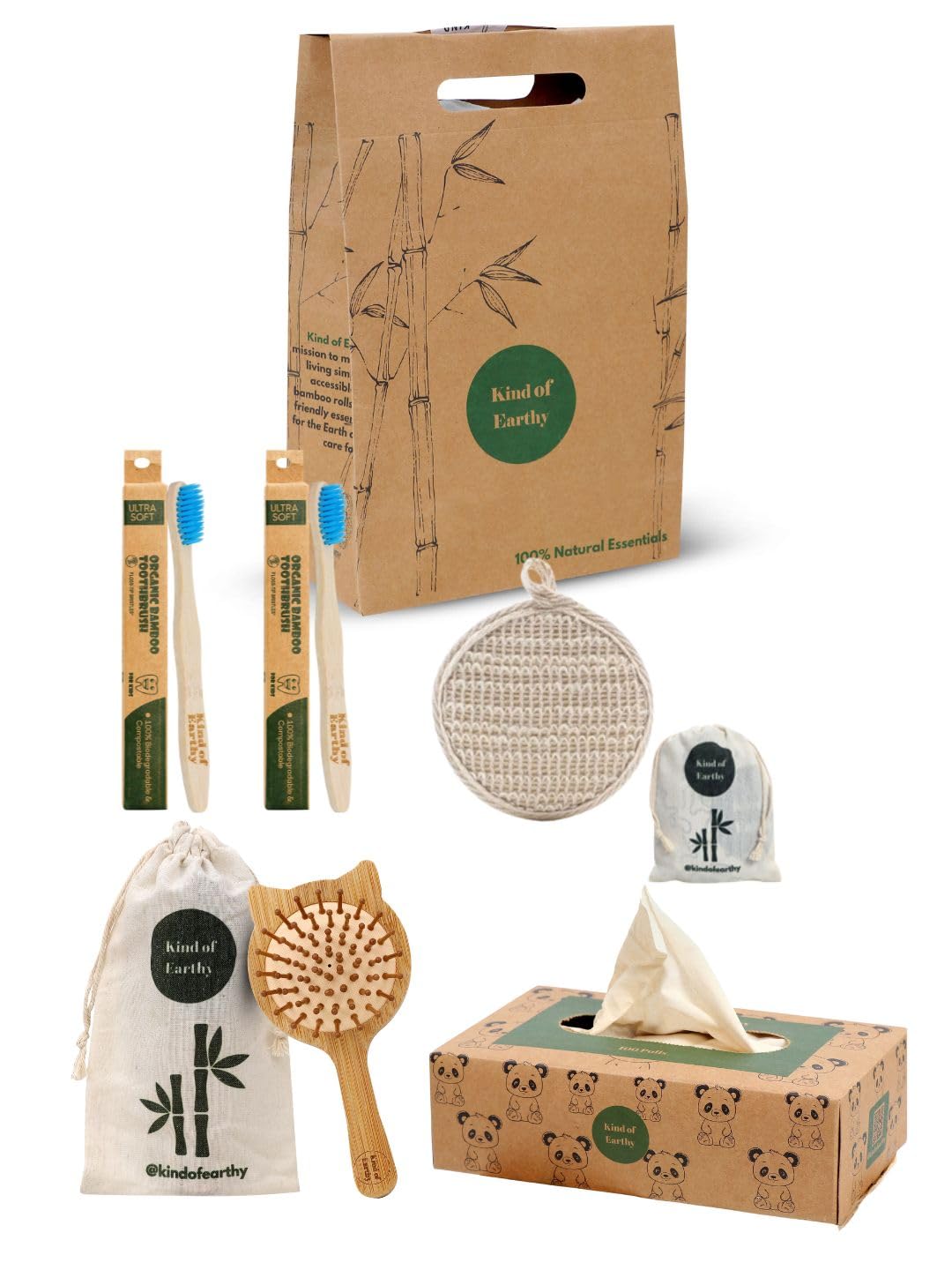 Kind of Earthy Cub Care Kit | Wooden Kitty Hairbrush + Kids Bamboo Toothbrushes (2) + Soft Ramie Loofah + Bamboo Tissue Box | Eco-friendly Kids Gift Set Pack-image-17