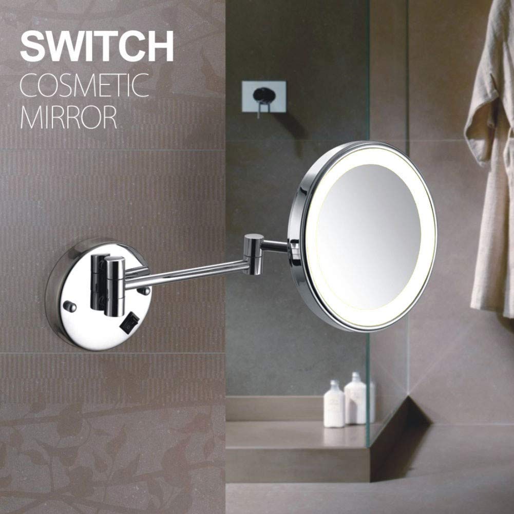 Espejo de maquillaje con luz LED para mujer, 10 aumentos, espejo cosmético de alta calidad, giratorio de 180°, espejo de tocador extensible para baño, 8 pulgadas, enchufe británico