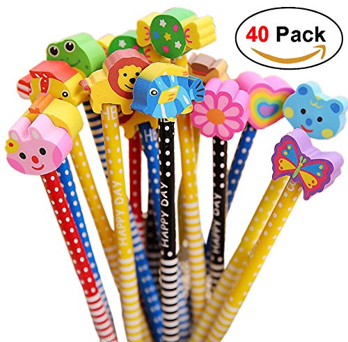 Conjunto de lápiz de dibujos animados 40 piezas de lápiz de madera con lápices de color grafito de goma