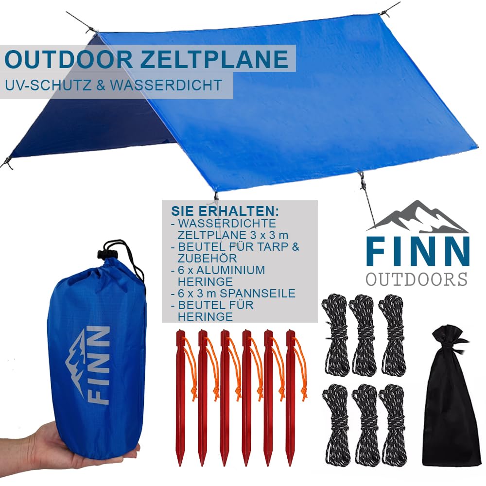 Lona para tienda de campaña (3 x 3 m), impermeable, ultraligera, protección solar, protección UV, toldo ideal para camping y actividades al aire libre