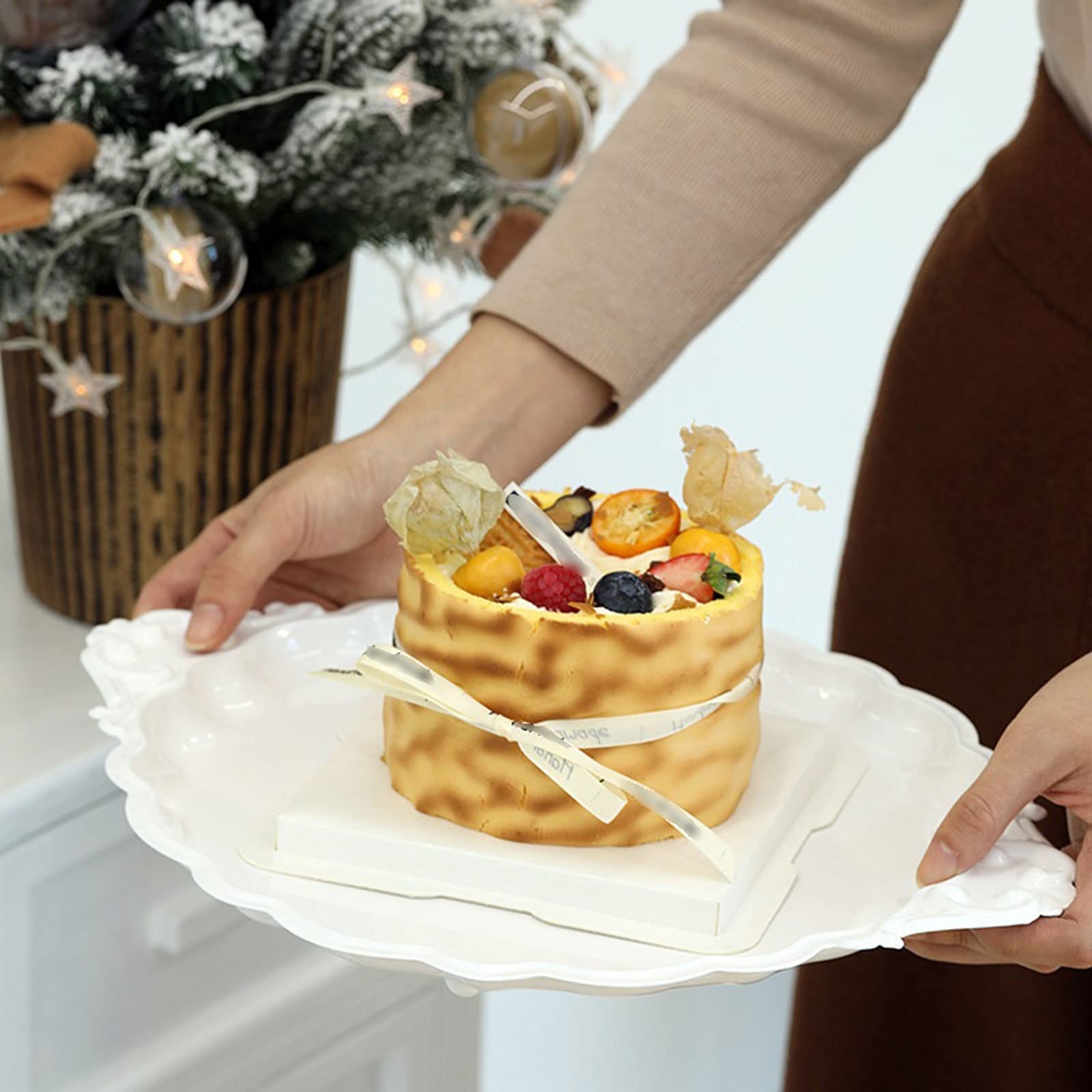 Espositore per torte, server per torte, frutta, de S Retro Golden Jewelry FruitParty Plates Metal Home Decor(White)