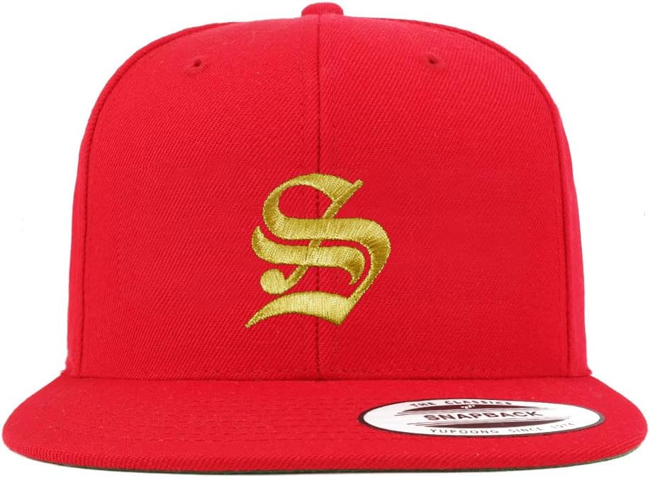 Trendy Apparel Shop Old English Gold S Embroidered Snapback Flatbill Baseball Cap