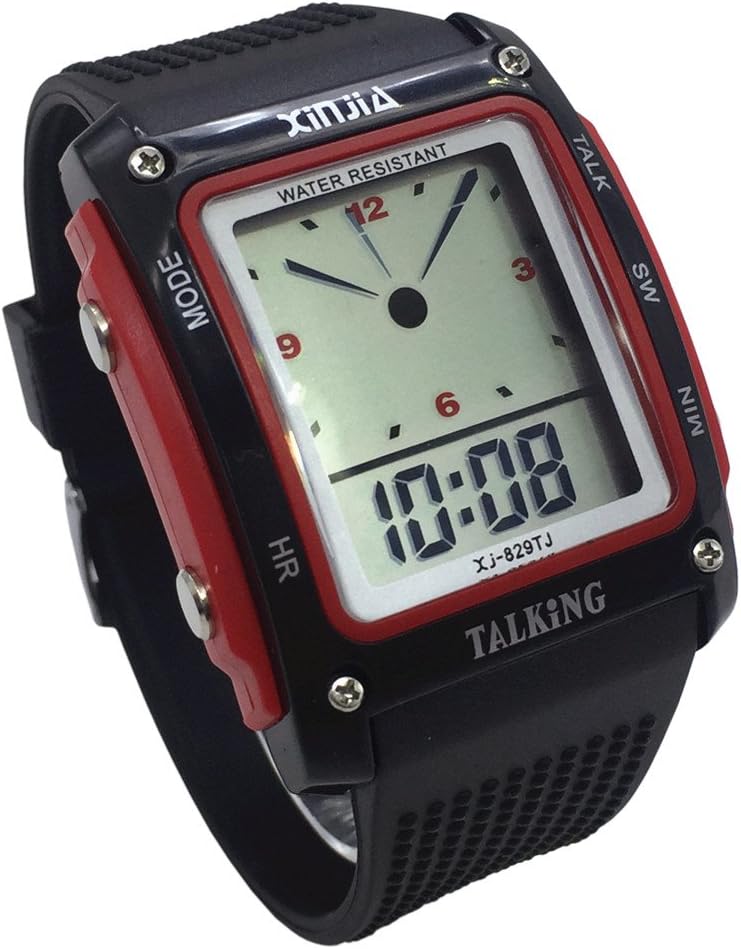 Spanish Talking Watch for the Blind and Elderly Digital Sport Wrist Watch (black and red) TS