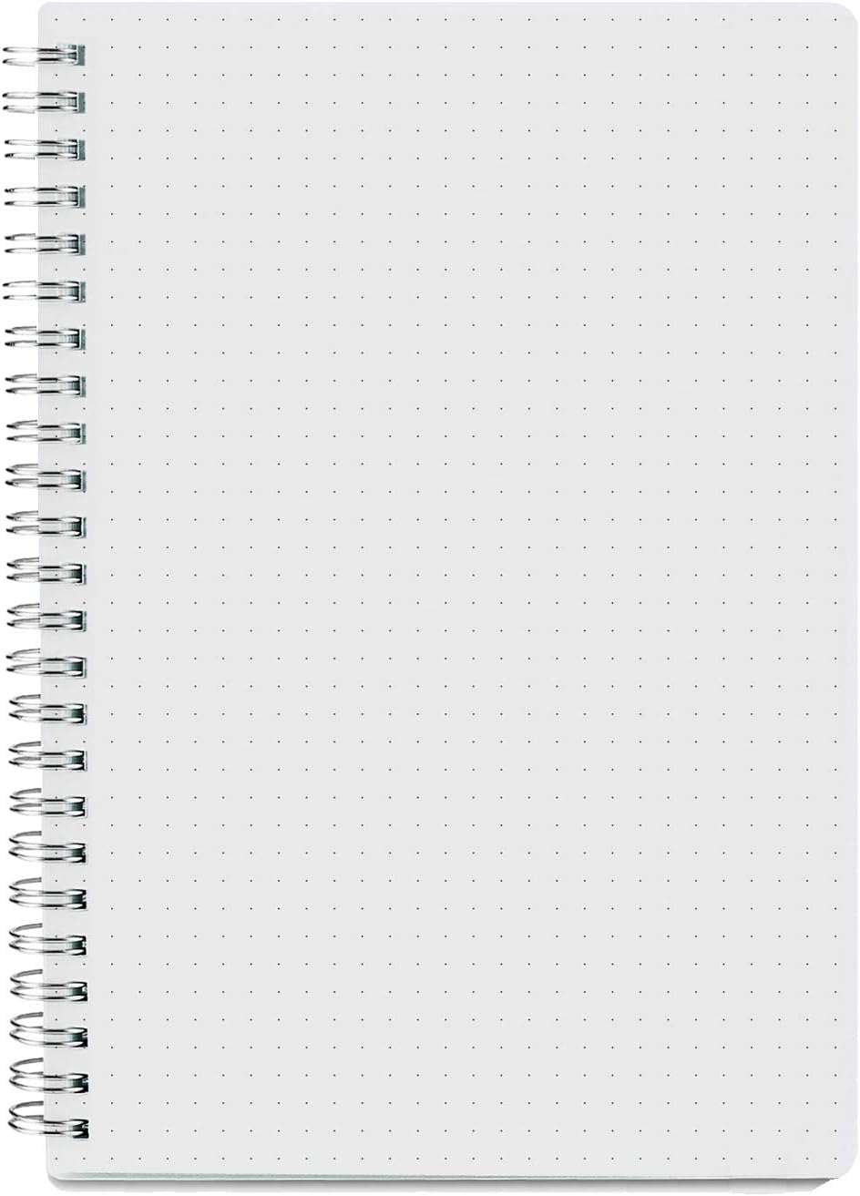 Nokingo Spiral Dot Grid Notebook - A5 Bullet Dotted Journal, 80 Sheets / 160 Pages, 100gsm White Paper, Transparent Hardcover, 14.8X21cm