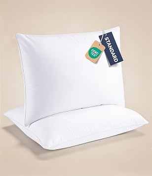 CGK Linens Ultra Thin Flat Pillows for Sleeping - Standard Size Pillows Set of 2 - Soft Down Alternative Bed Pillows for Back and Stomach Sleepers - Low Density, Low Loft Support - 20" x 26" - White
