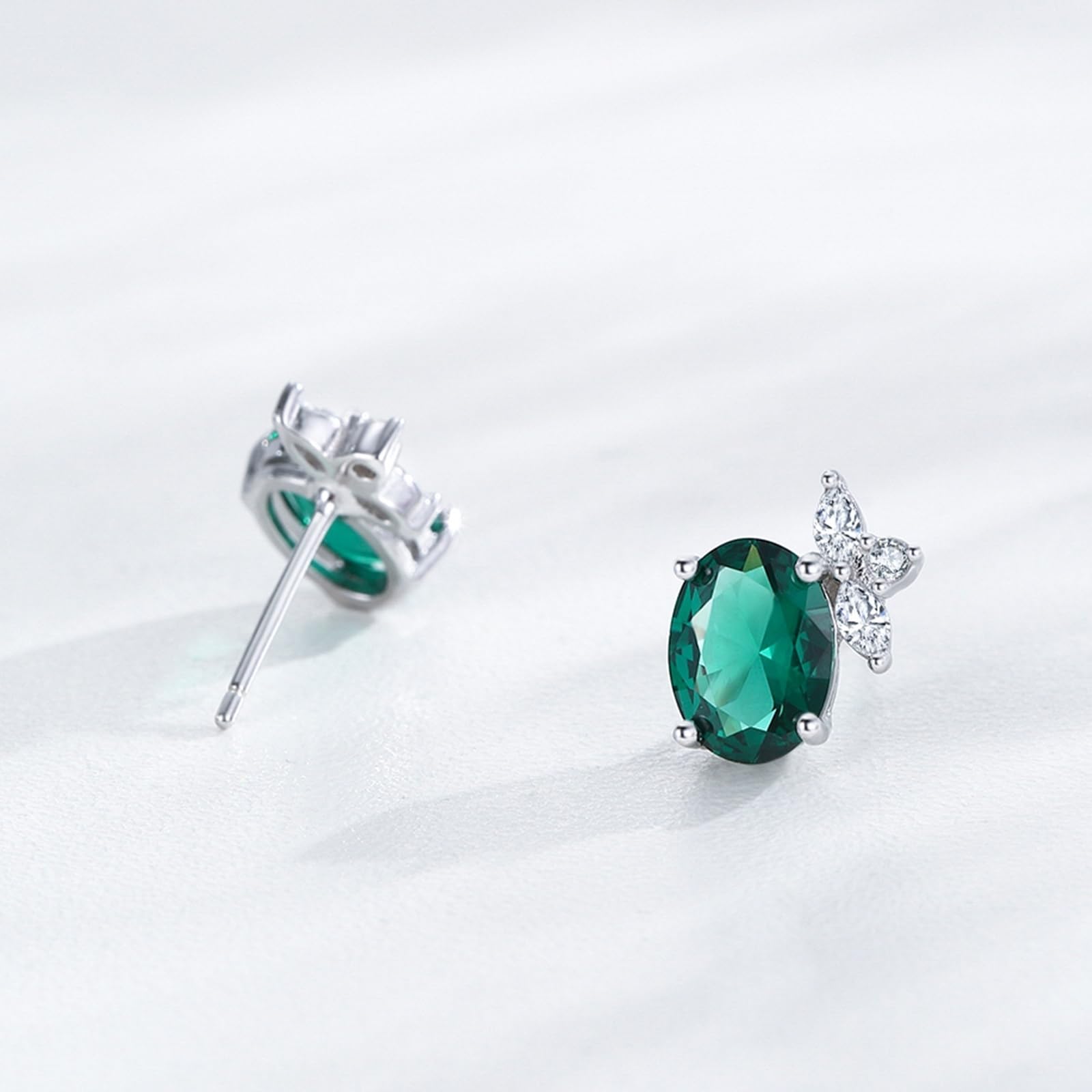 Kolczyki sztyfty białe złoto 750 585 375 damskie kolczyki damskie z owalnym liściem 1,5 ct szmaragd i moissanite kolczyki na sztyfcie, prawdziwa biżuteria ślubna, białe złoto