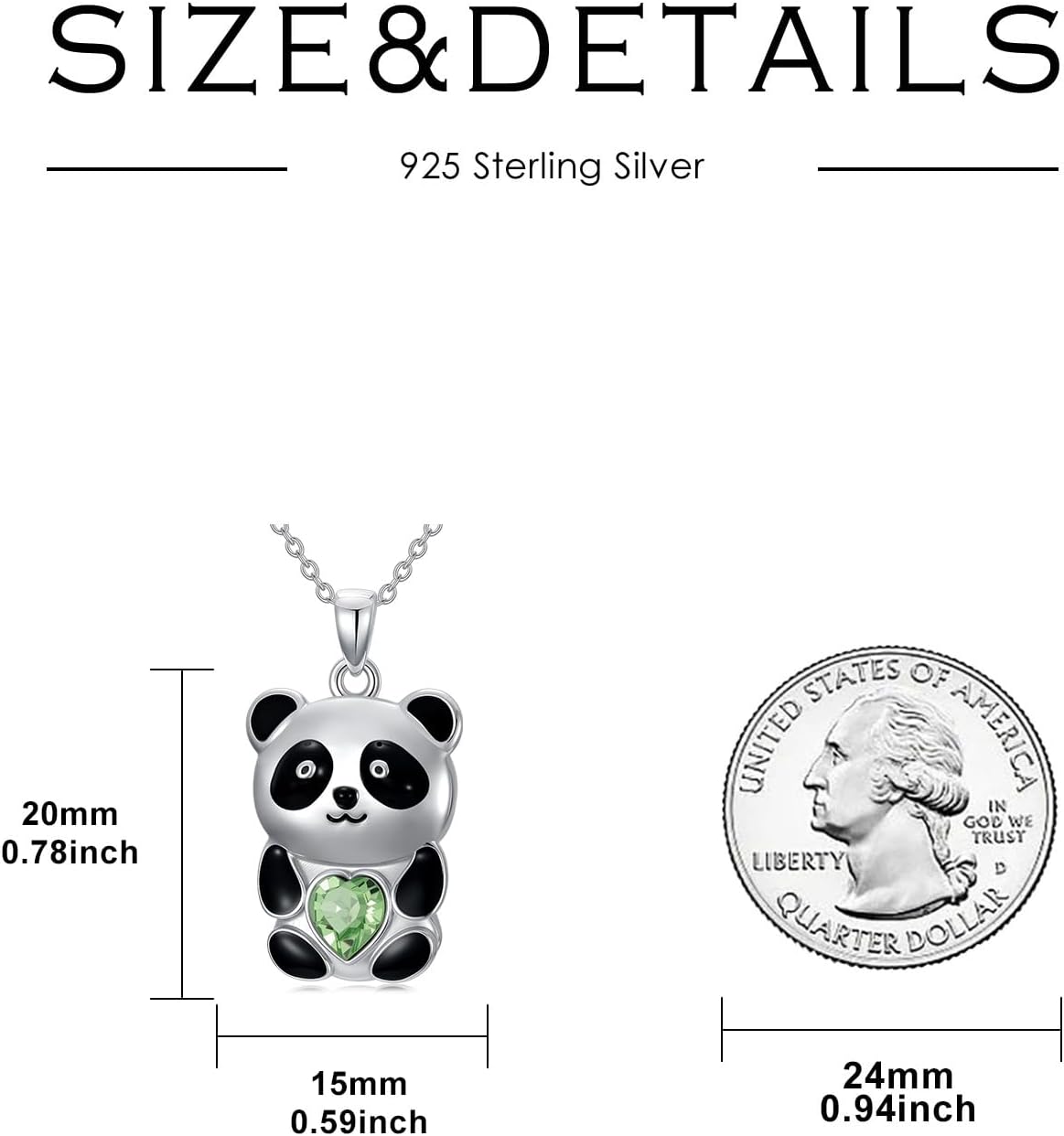 Panda Necklace for Women Cute Panda Animal Necklace with Heart Green Crystal Sterling Silver Jewelry Gifts - Image 5
