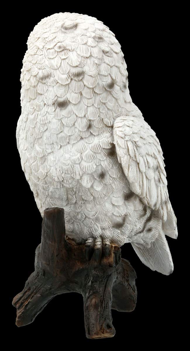 Wandrelief Schneeeule Auf Ast – Handbemalte Kunststein-Skulptur, 34 Cm Hoch, Perfekt Für Vogel-Liebhaber