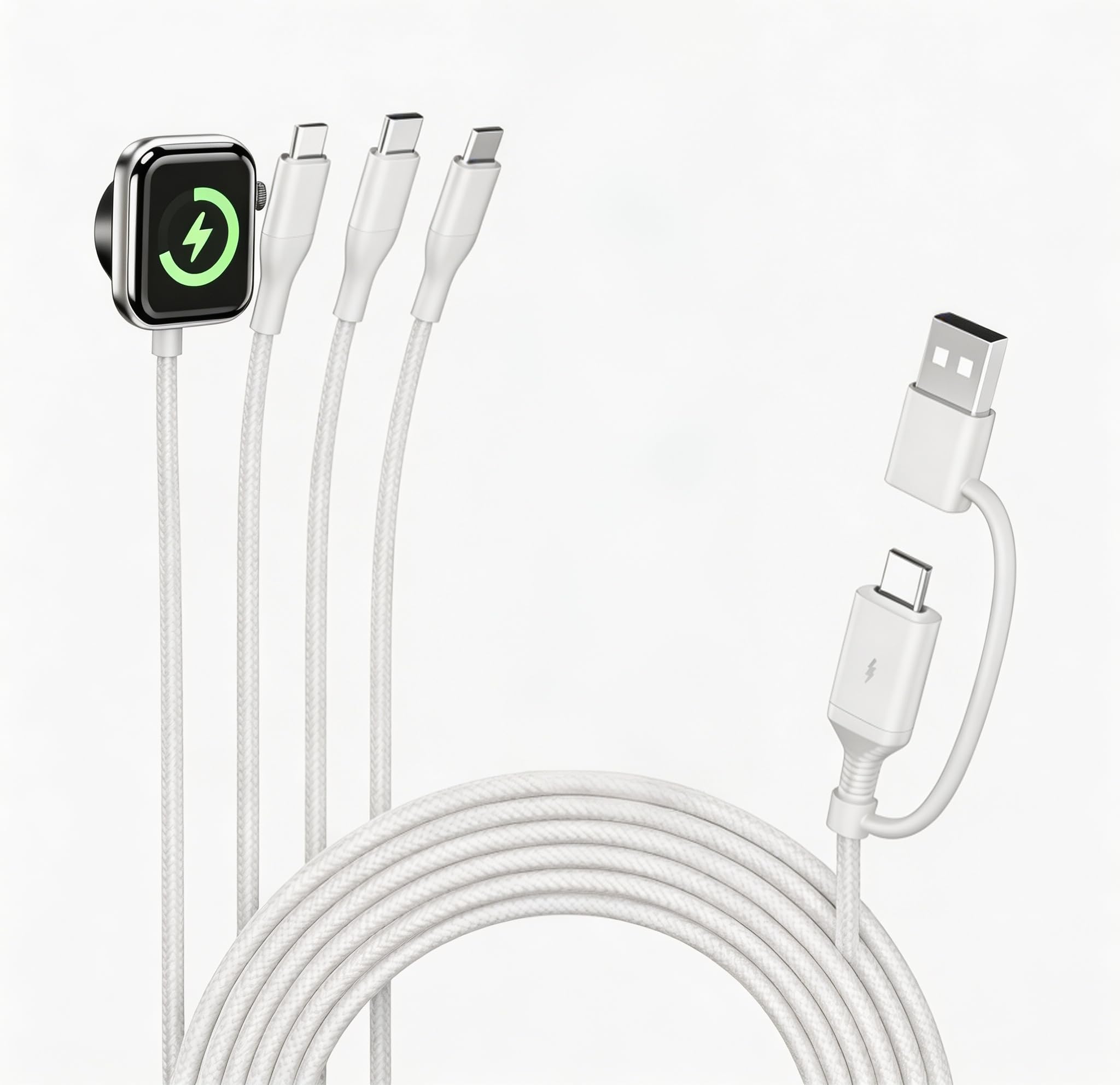 A-Pce 4-in-2 Multi Charging Cable with Smartwatch Charging, White-3.5FT
