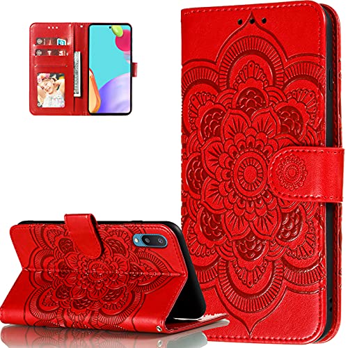 QIVSTAR Compatible with Huawei P30 Pro Case Embossing PU Leather Magnetic Wallet Cover with Credit Card Holder Slot Scratchproof Stand Flip Case for Huawei P30 Pro Mandala Red LD