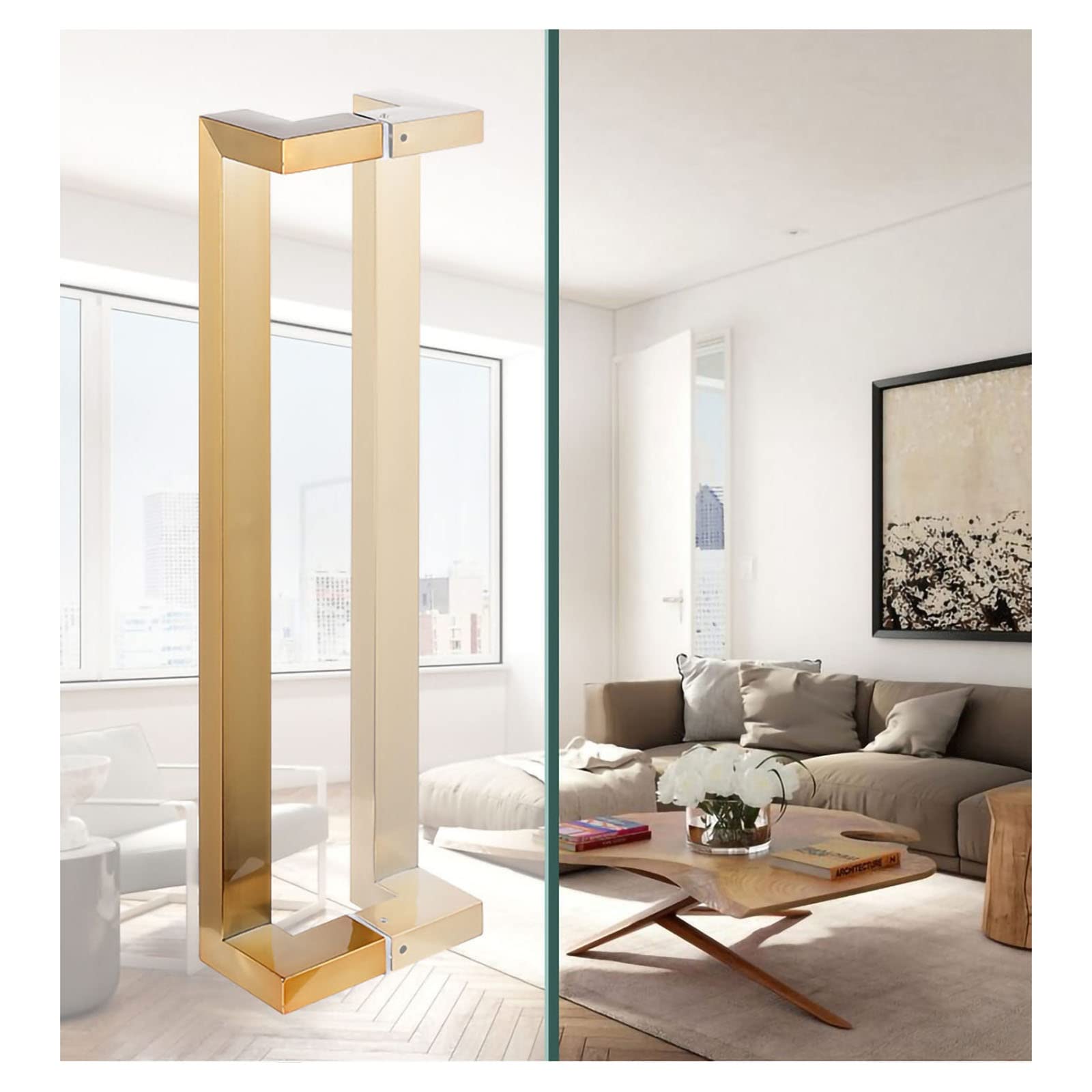 CWCQGH Commercial Stainless Steel Push Pull Door Handle,60cm/80cm/120cm/150cm Entry Door Handle for Shower Glass Sliding Door/Barn Door/Interior Exterior Door,Yellow Titanium-60cm/23.6in