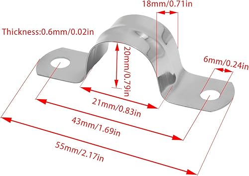Miniatura 2 de 32 abrazaderas de tubo de acero inoxidable en U de 0.787 in  34 pulgadas, abrazaderas de conducto, correa de tubo rígida, correa de cable de dos