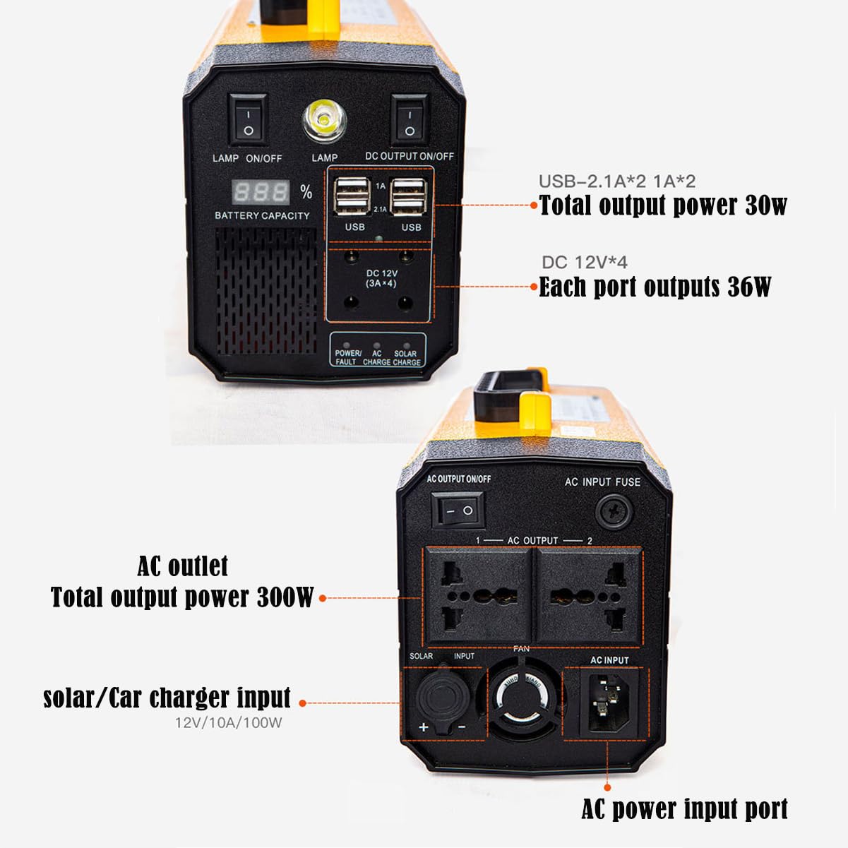 Alimentatore portatile da campeggio all'aperto, alimentatore di backup da 1000-1500 Wh con presa adatto per emergenze di interruzione di corrente in campeggio all'aperto(Size:Yellow 300W/60000mAH,Colo