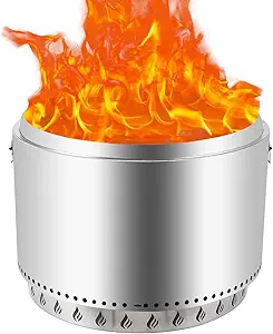 27in Smokeless Fire Pit, Outdoor Wood Burning Firepit with Removable Ash Pan & Handle, Portable Stainless Steel Stove for Camping, Backyard, Bonfire, and Picnics