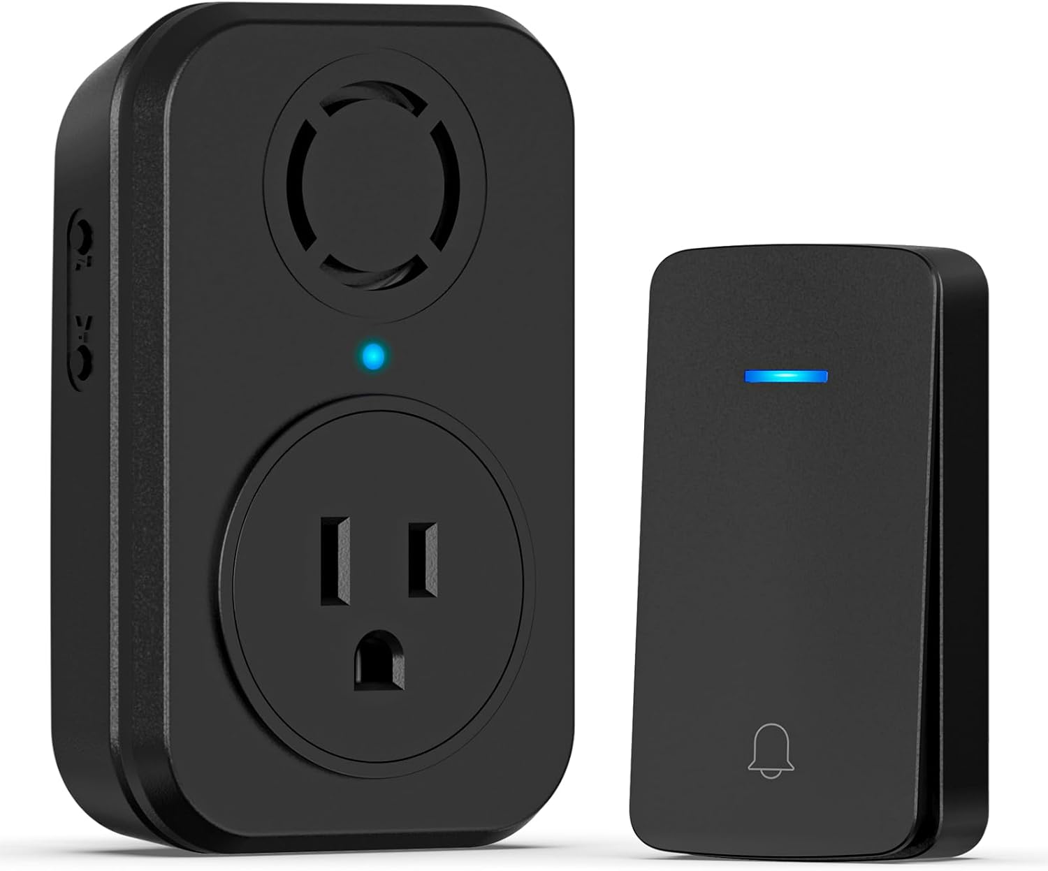 AIDA Wireless Doorbell, Self-powered Doorbell with Extra Socket, No Battery Required Push Button, Cordless Door Bell Ringer, 5 Volume Levels with 32 Doorbell Chimes (Black, 1 Button & 1 Receiver)