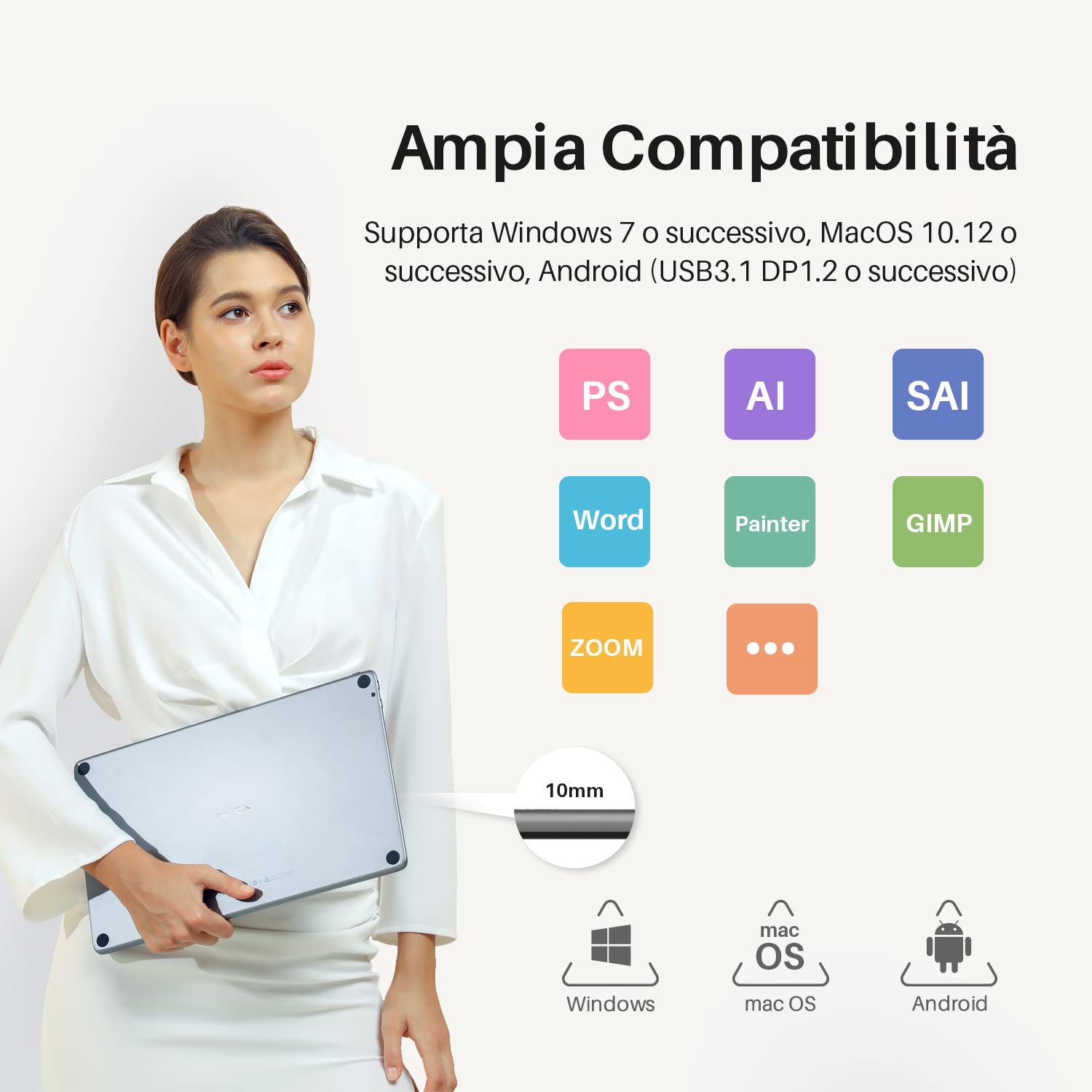 HUION Kamvas Pro 13 2.5K Tavoletta Grafica con Schermo, Schermo Full-Laminato da 13,3 Pollici, 145% sRGB Vetro Antiriflesso Tavoletta Display, con Penna Digitale Senza Batteria e Pennini in Feltro | QLED Full Lamination, 99% Adobe RGB, PW517, stilo senza
