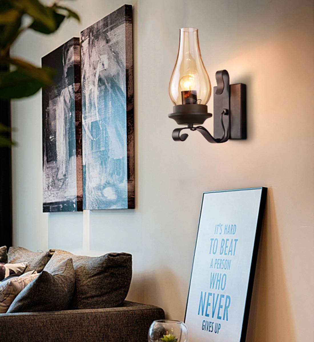 E27 LED Wandleuchte Vintage Industrie Design Flur Aisle Lampe, Rustikal Kerzen Wandlampe mit Glas Schirm Modern Leselampe, Retro Wandstrahler für Wohnzimmer Schlafzimmer Büro Korridor Treppen, 20x30cm