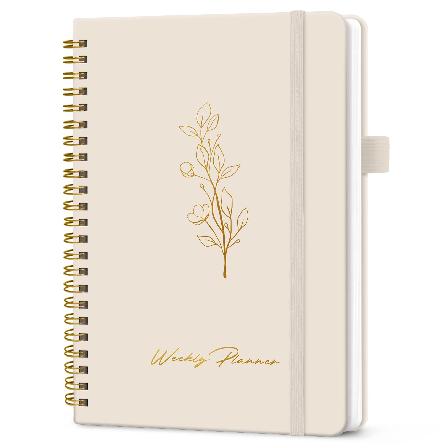 Undatierter Wochenplaner, wöchentliches To-Do-Listen-Notizbuch mit Ziel- und Gewohnheitstracker-Organizer, A5-Wochenplaner-Notizbuch mit Spiralbindung, 15,5 x 20,8 cm, Beige