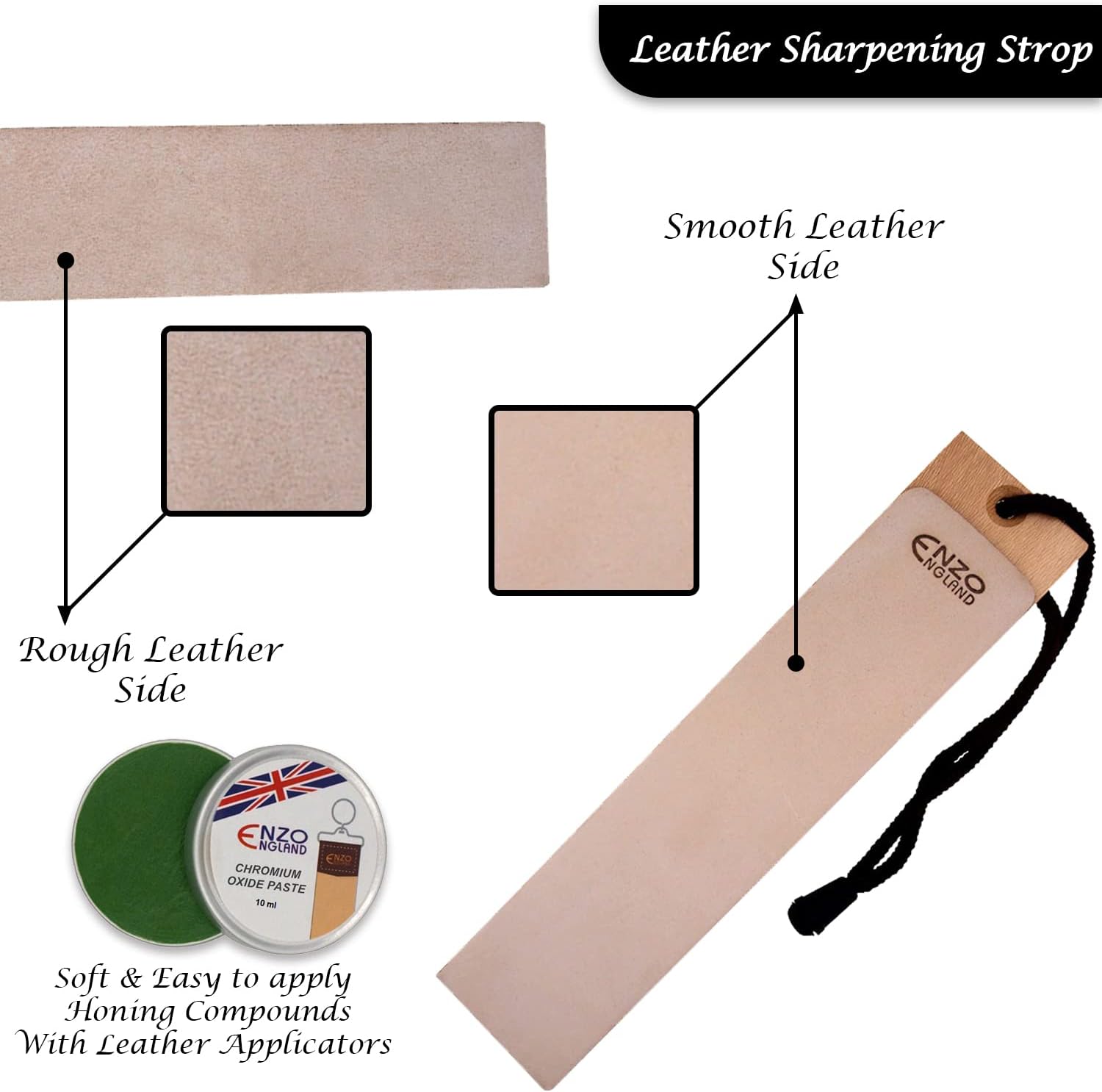 ENZO ENGLAND Leather Strop with Honing Paste Set Sharpening Polishing
