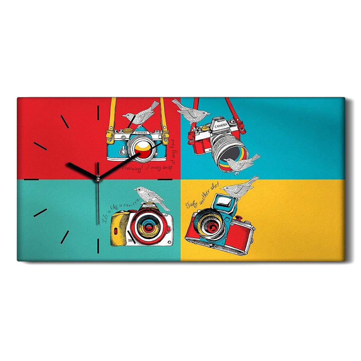 Horloge sur Toile 60x30cm Coloray tableau mural haut de gamme au design caméra pop