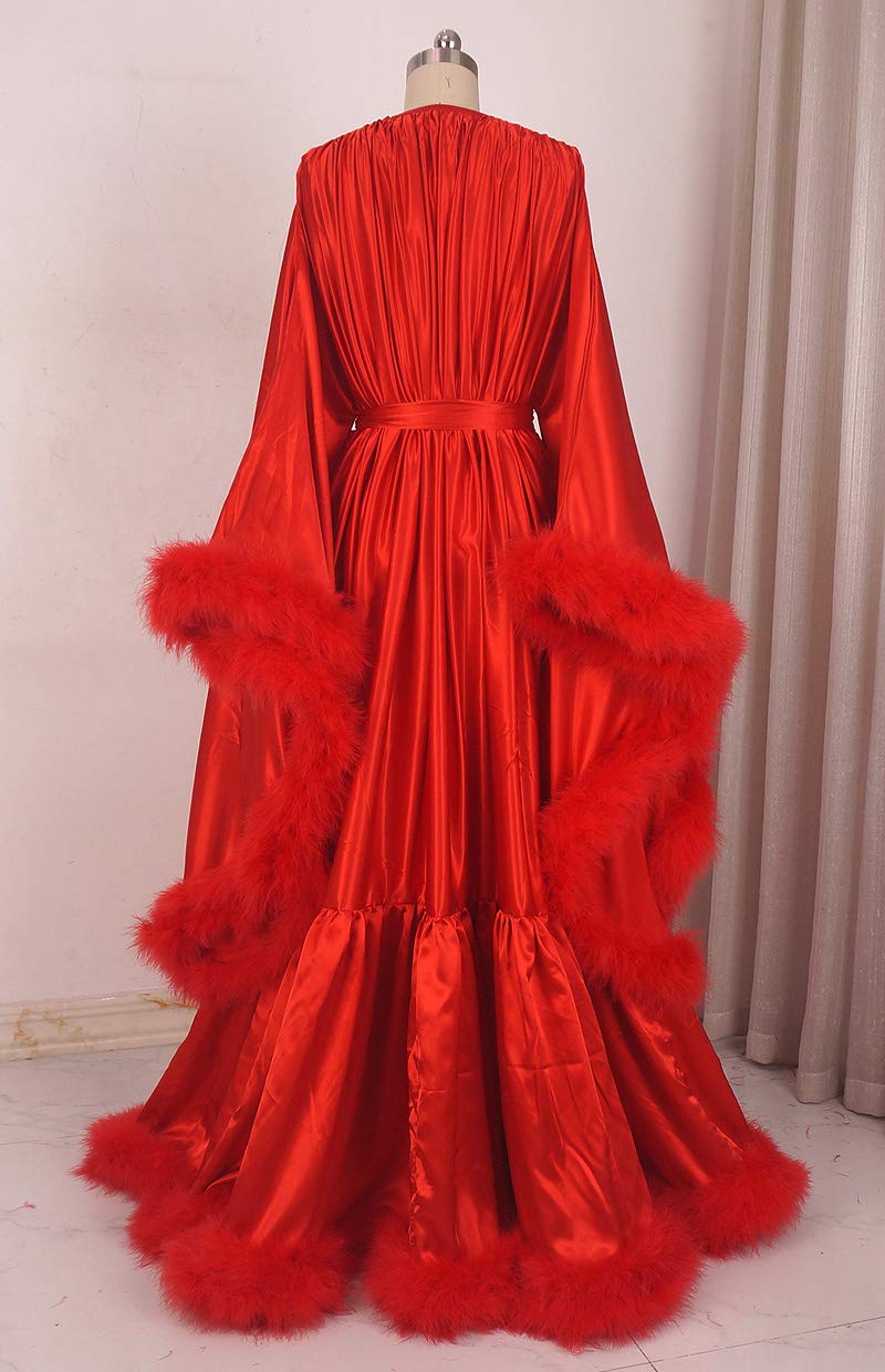 Old Hollywood Feather Robe Sexy Boudoir Robe Feather Bridal Robe Satin Long Wedding Scarf New Custom Made product thumbnail 5