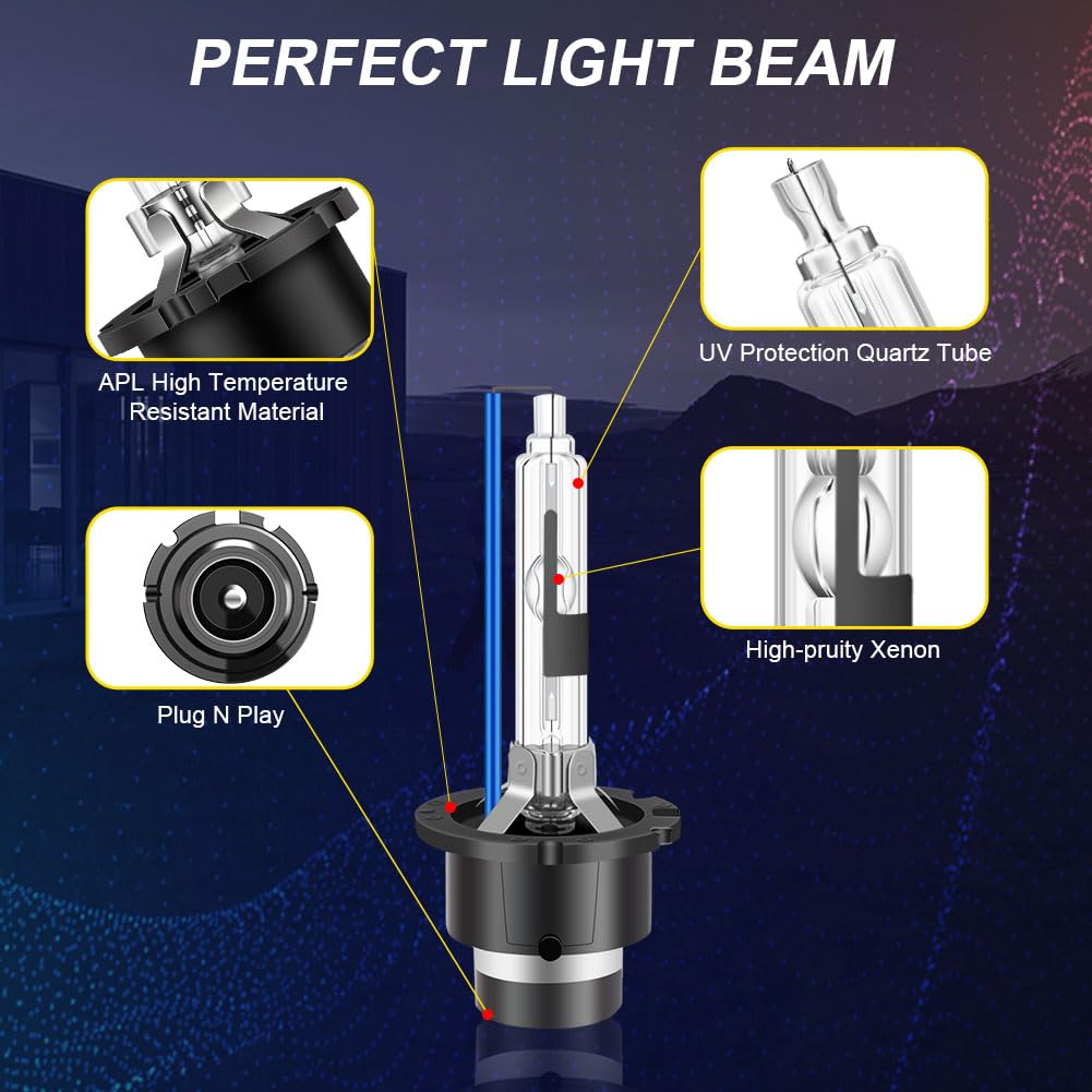 Erato D2R bombillas xenón HID para faros, 8000K 35W, azul diamante, lámpara de descarga xenón, luz larga, 12V, lámpara de repuesto impermeable para coche, kit de repuesto HID, 2 piezas