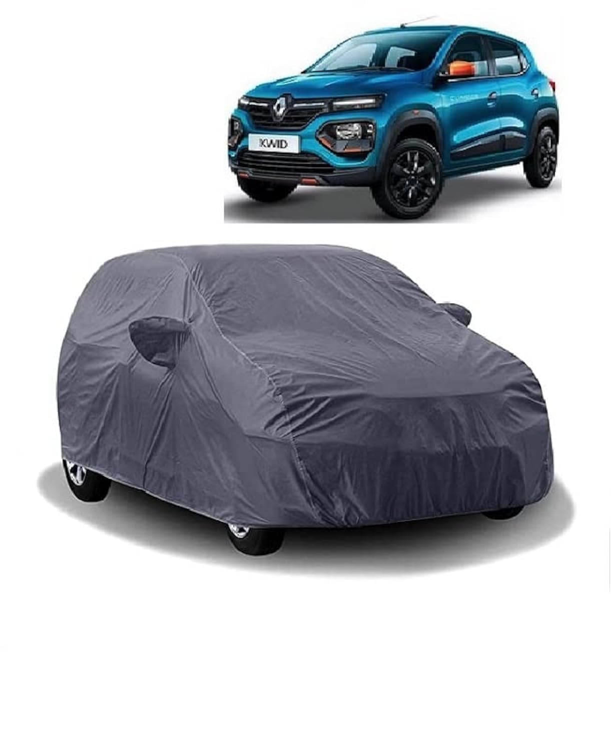 Carigiri Grey Car Body Cover for Renault Kwid(Triple Stitched,Mirror Pockets,UV Resistant,Dustproof)(Models-2015, 2016, 2017, 2018, 2019, 2020, 2021,2022)