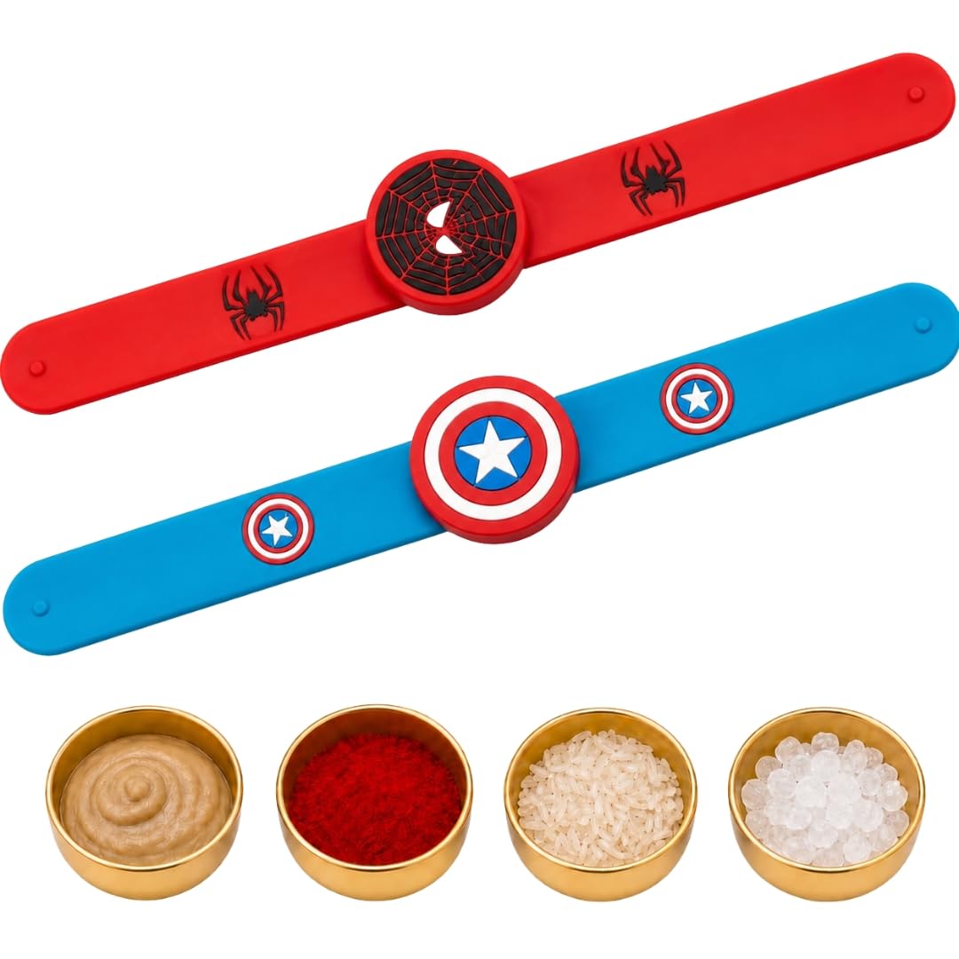 Amelia Glam LED Light Kids Strap Band Rakhi Set of 2 with Roli Chawal | Superhero themed multicolour strap band kids rakhi-picture-23