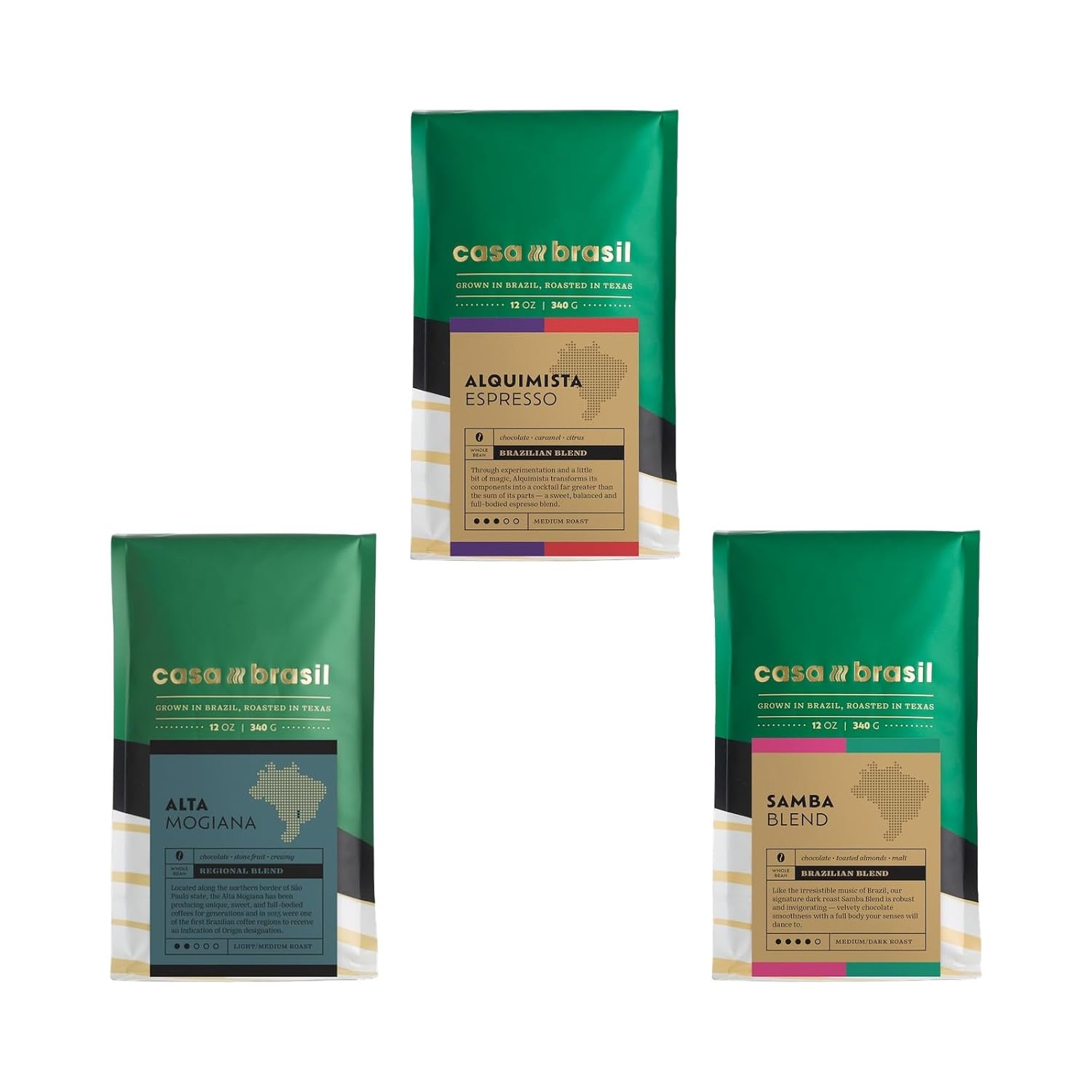 Bean Box Coffee Sampler - Roasted by Casa Brasil, 3-Pack, Whole Bean Coffee, Gourmet Coffee
