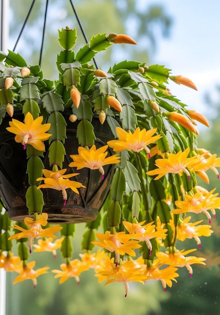 Yellow Christmas Cactus Live Flower Plant, Rare Winter Blooming Indoor Succulent, Tropical Style, Fast Growing, 200 cm Height