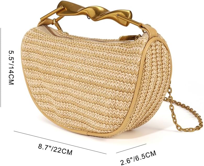 CUXVA Straw Clutch Bag for Women Mini Summer Satchel Purse Fashion Woven Crossbody Shoulder Handbags with Chain Strap - Image 6