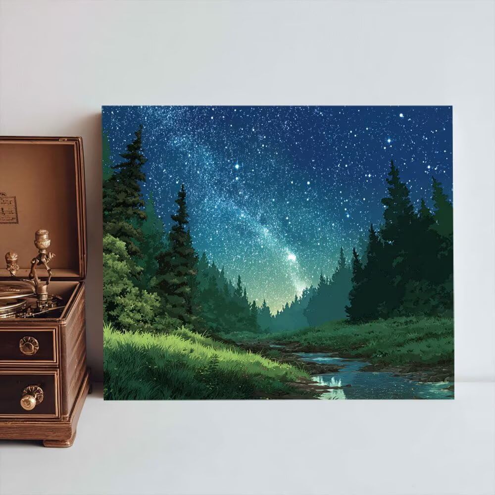Malen Nach Zahlen Erwachsene DIY Komplettset - Hochwertige Acrylfarben & Leinwand - Entspannendes Kunsthandwerk für Anfänger & Fortgeschrittene - Ideales Home Deko - Sternenwald Motiv (80x100cm) C-939