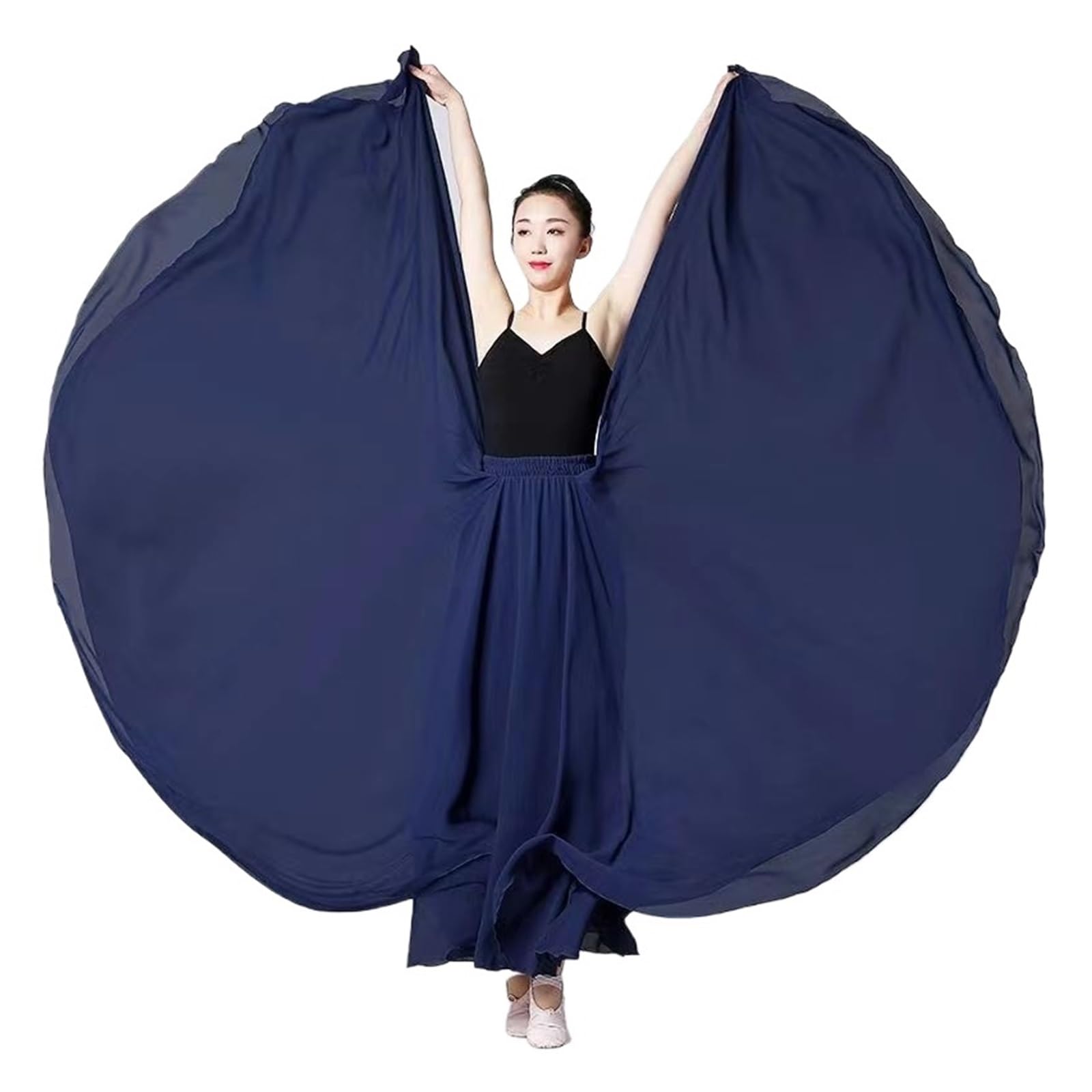 Falda de Flamenco Falda de Gasa 720 Grados for Mujer, Faldas largas 2 Capas, Ropa Elegante actuación, Falda, práctica Ballet con Vuelo Grande(Deep Blue,S Length 85cm)