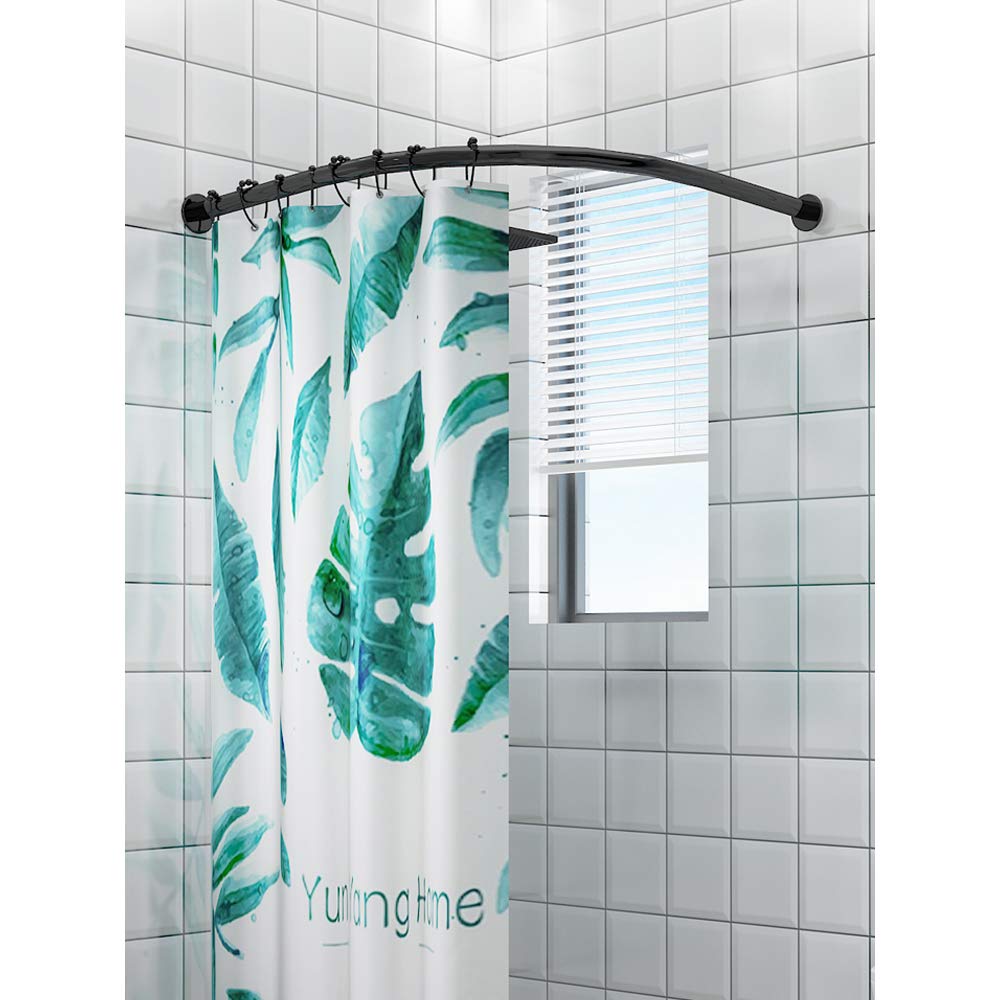 Wing Barra Cortina Ducha Esquina Forma de L Barra de Cortina de Ducha Curvada de Acero Inoxidable, para Baño, Tienda De Ropa, Negro,90×90cm