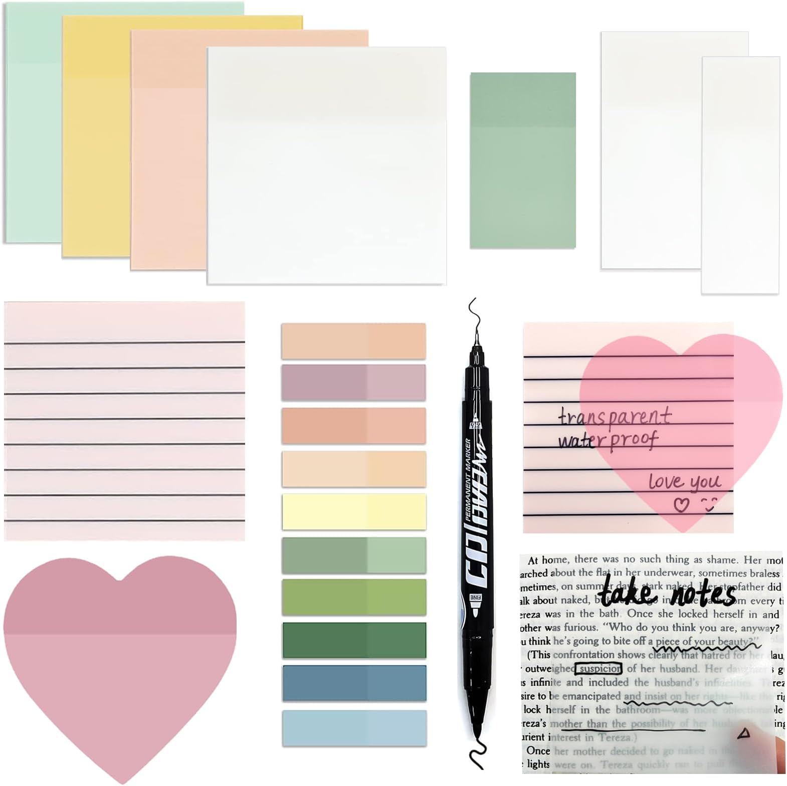 650 Transparent Sticky Notes Sticky Notes, Colourful Transparent Set Notes School Supplies Aesthetic School Stuff Transparent for School Office Home