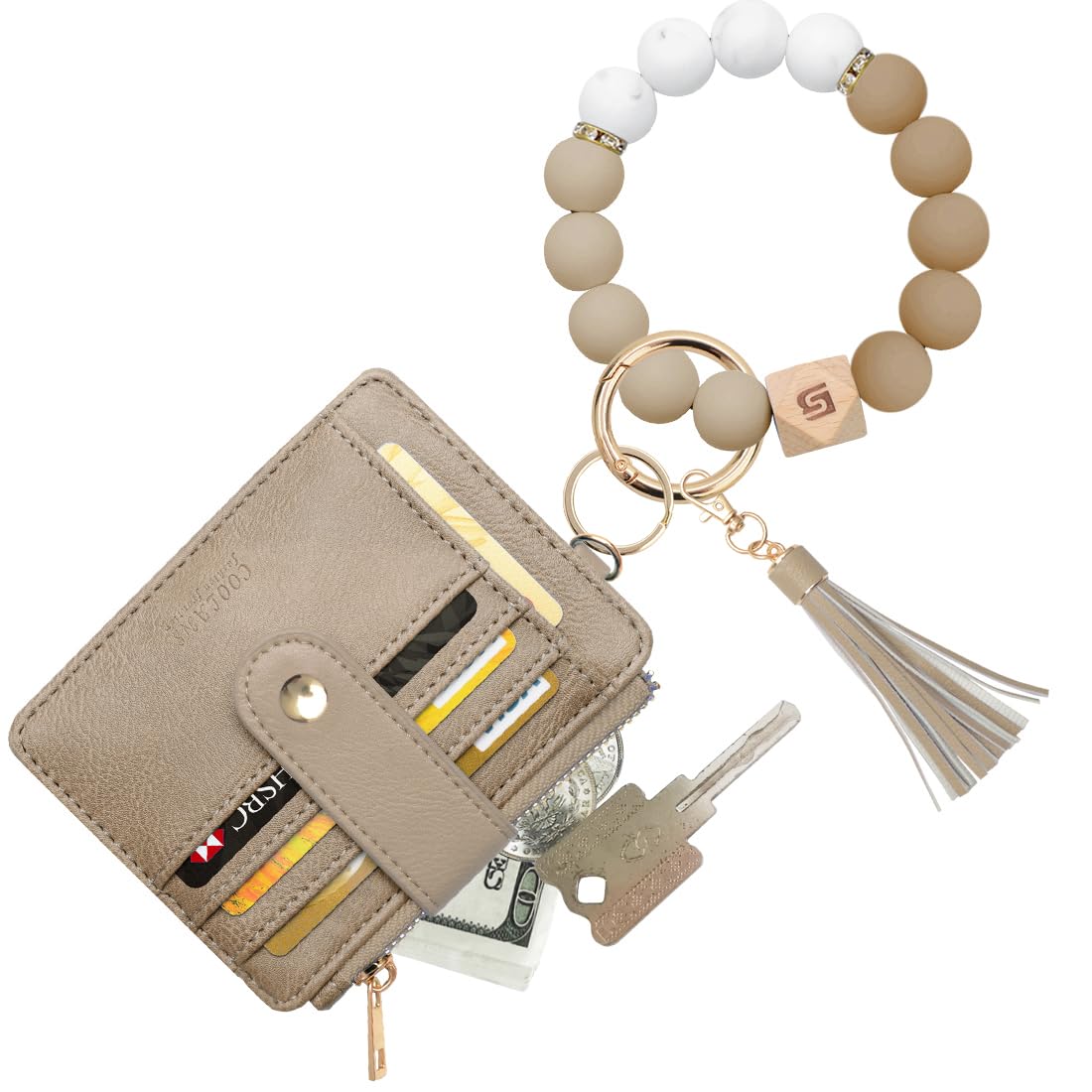 Round Circle Wristlet KeyChain Tassel Bracelet Bangle Keyring Holder For Women Girl-image-21