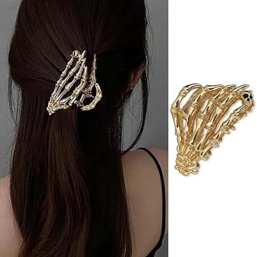 Pinzas para el cabello de Halloween para mujeres para cabello fino, clip de metal dorado con diseño de calavera, accesorios de pasadores de pelo,