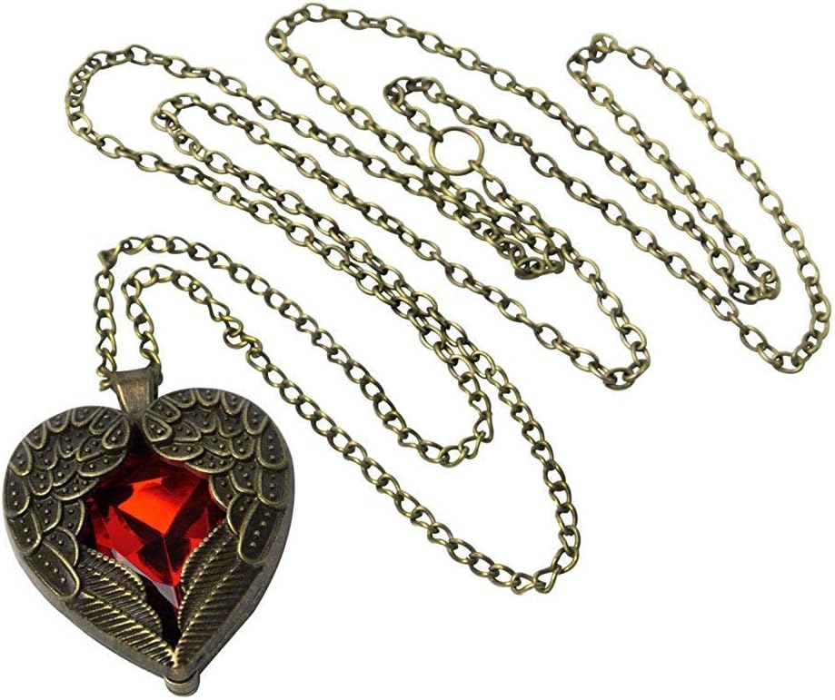 Stone River Jewellery Vintage Style Angel Wings Wrapped Around a Red Heart Pendant Necklace with long 70cm chain