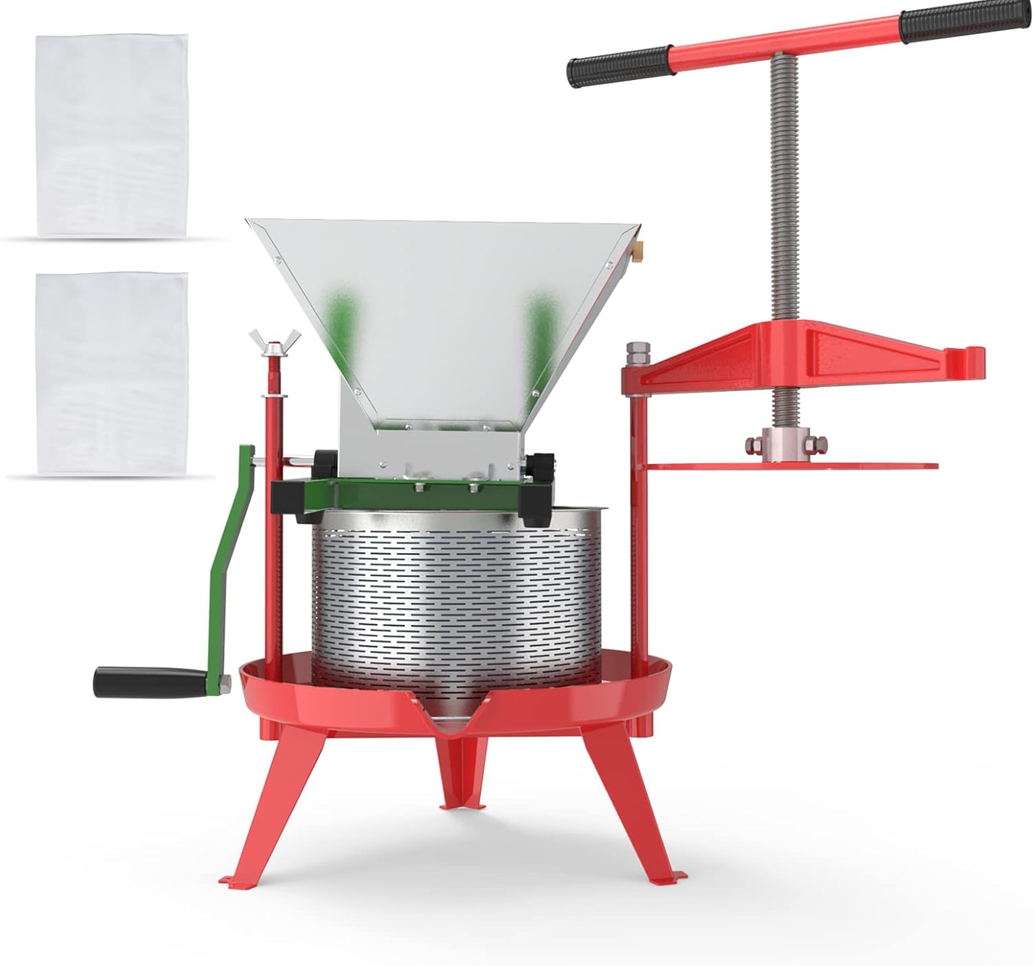 Heavy-duty Cross-beam Stainless Steel Fruit and Wine Press with Fruit and Apple Crusher and Filter Bag