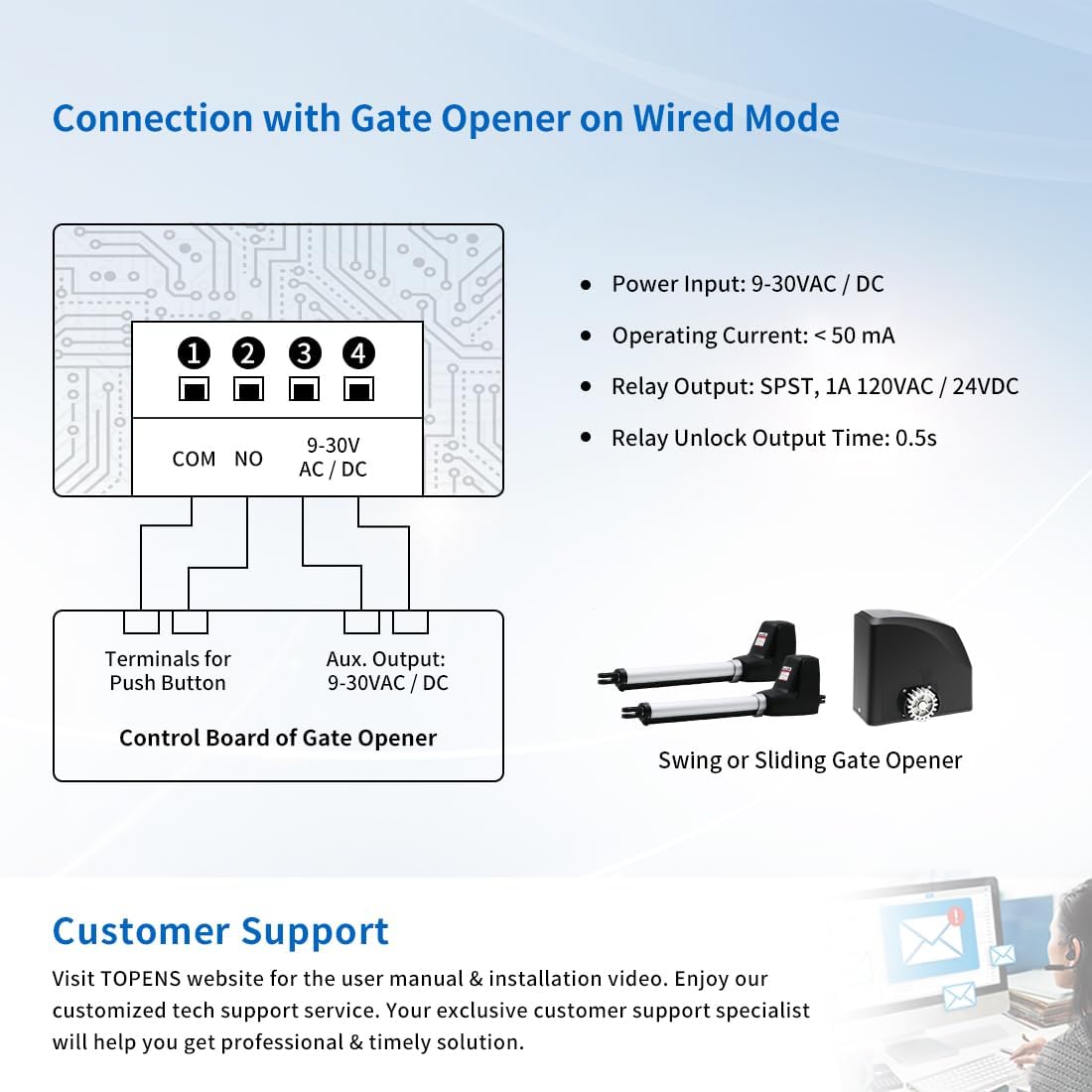 TOPENS TC188 Universal Wireless Wired Keypad Keyless Entry Keypad Waterproof Digital Code Panel Security Control for Automatic Swing Sliding Gate Opener, Remote Operator Accessory - Image 6