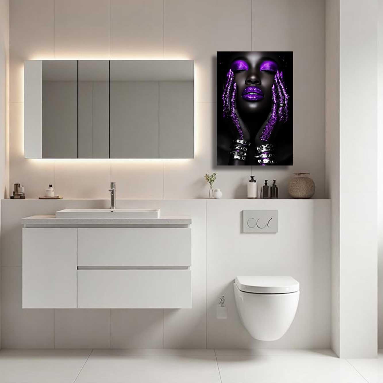 ZSHARTSWD African American Canvas Wall Art Black and Purple Woman Pictures Abstract Girl Portrait Print Painting Fashion Female Poster for Bedroom Home Decor (Black, 18L x 12W)