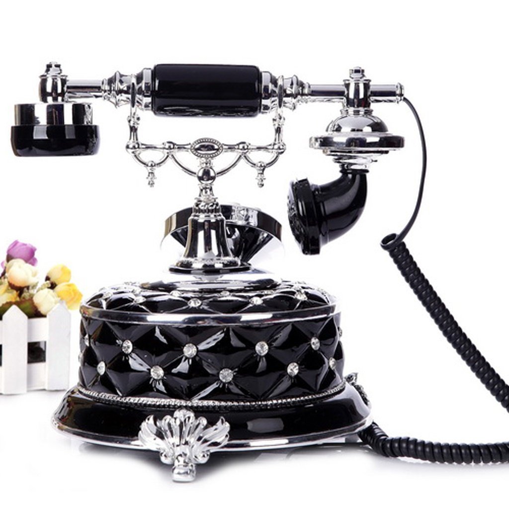 Telefon stacjonarny w stylu retro， Czarny antyczny europejski styl domowy telefon stacjonarny do biura z identyfikacją dzwoniącego