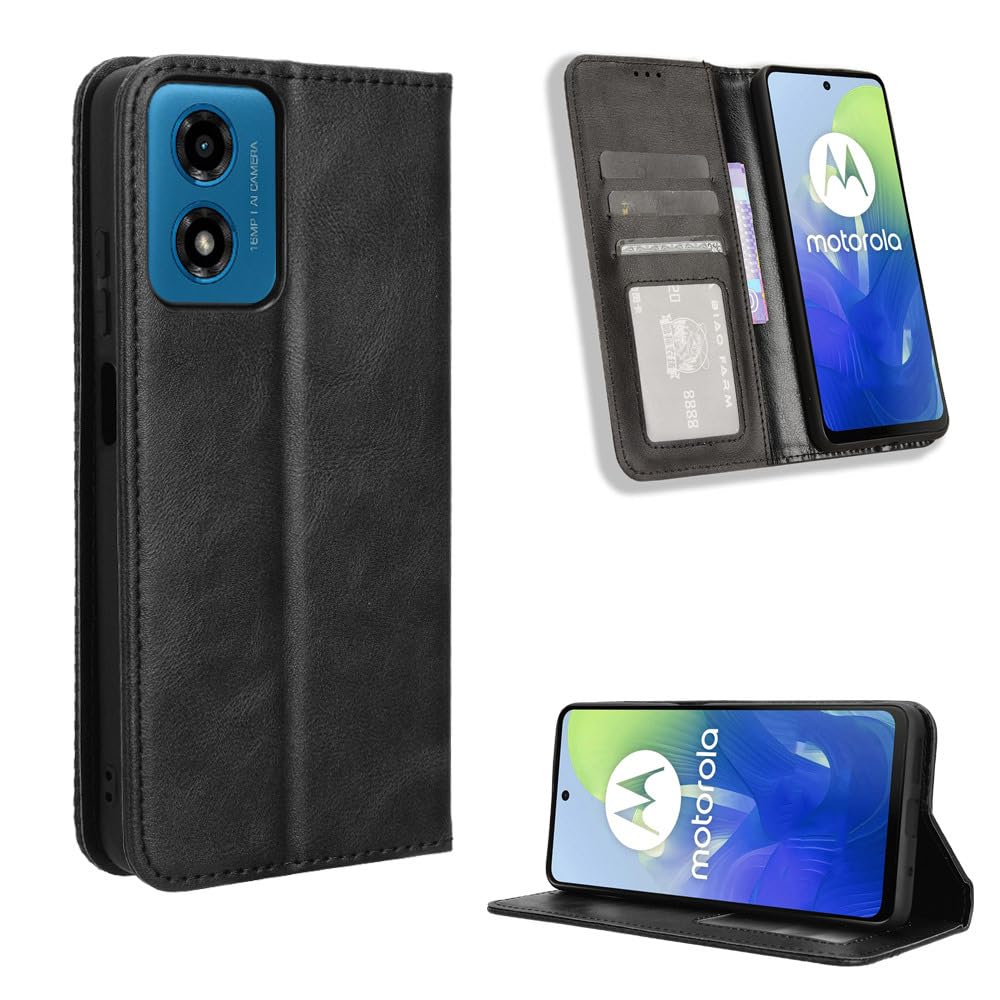 COMAKU Cover Motorola Moto G24, Custodia a Portafoglio Pelle con Supporto e Chiusura Magnetica - Nero