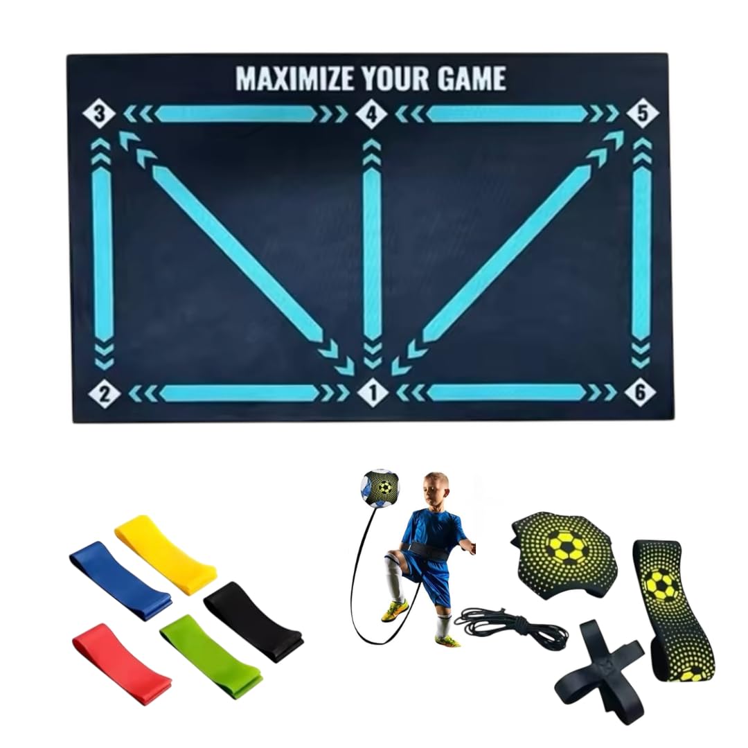 BULL BERNA Alfombra de Entrenamiento de Fútbol, Medida 90x60 cm,con Bandas Elásticas y Cinturón de Entrenamiento Incluido, Accesorios para Técnica y fortalecimiento Muscular
