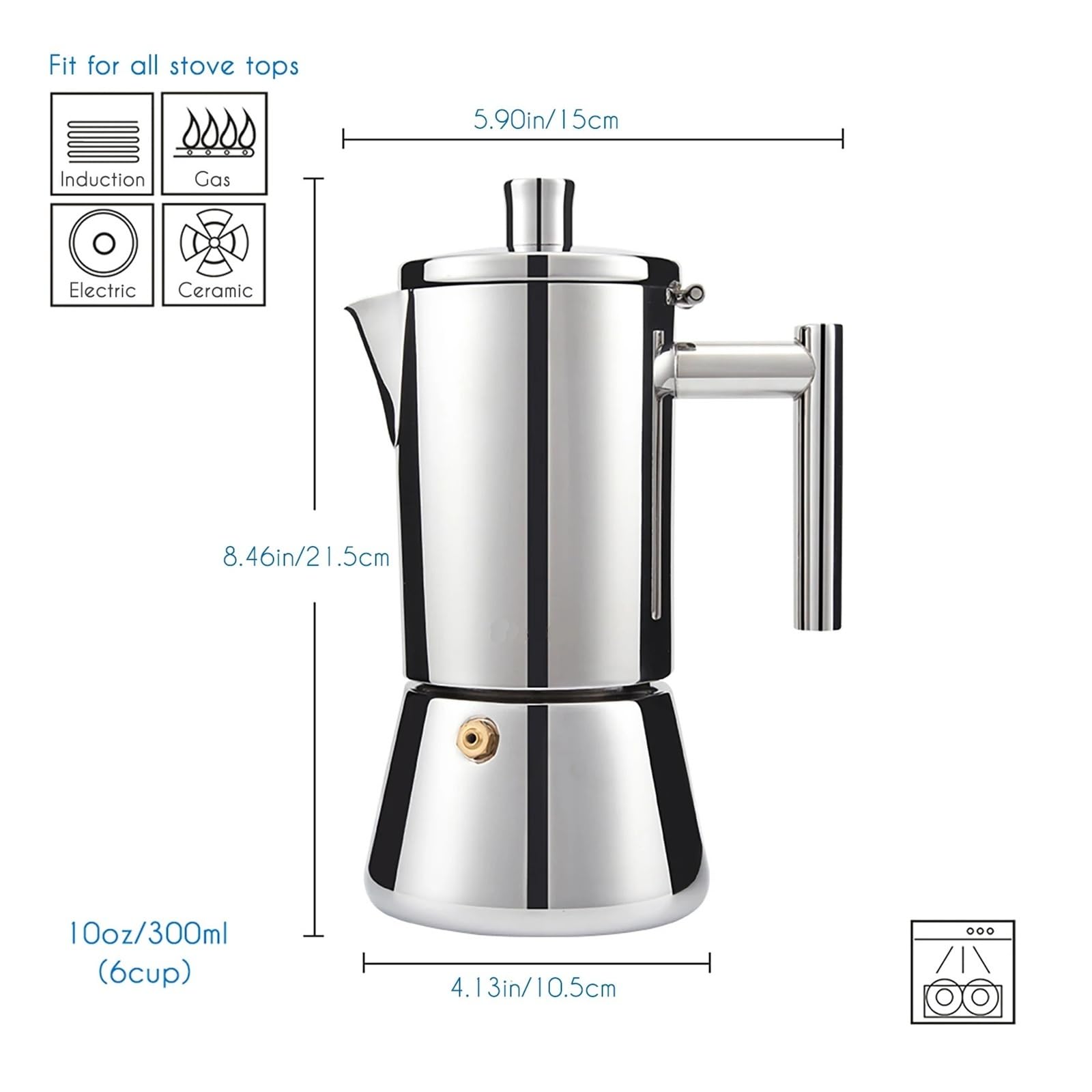 Genérico Compatible con cafetera espresso Home Easyworkz Diego Stovetop, cafetera italiana de acero inoxidable, olla Moka de inducción(Silver 200ML)