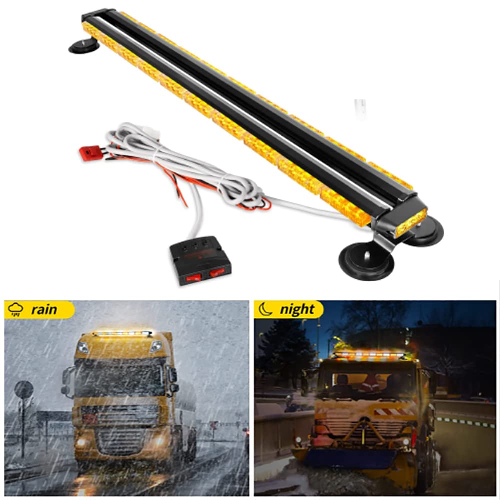 1PCS 12V Barra de luz estroboscópica LED de alta visibilidad para vehículos de emergencia, barra de luz de advertencia de peligro de emergencia de doble cara blanca amarilla