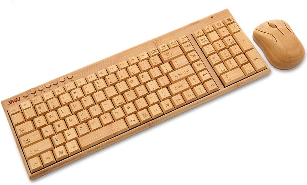 KG201-N+MG94-N 2.4GHz Full Bamboo Handmade Wireless Keyboard and Mouse Combo(2 Key Pads)